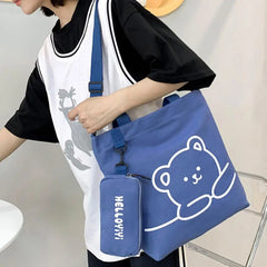 Bear Pattern Tote Bag with Pencil Case for Kids
