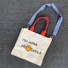Smiley Letters Printing Canvas Tote Bag Crossbody Bags
