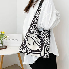 Japanese Anime Print Canvas Tote Bag Women Shopper Bag Girl Shoulder Handbag