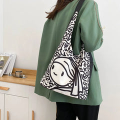 Japanese Anime Print Canvas Tote Bag Women Shopper Bag Girl Shoulder Handbag