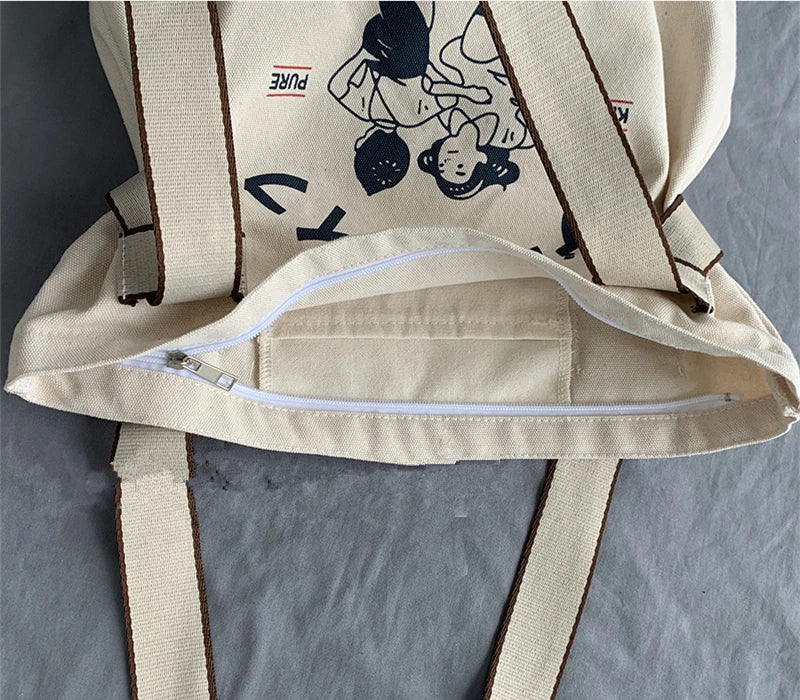 Japanese Style Retro Cartoon Anime Print Canvas Tote Bag Women Shopper Bag