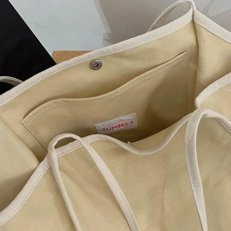 Canvas Tote Bag for Women Magnetic Buckle Commuter Shoulder Bag