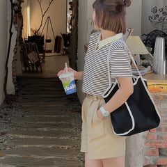 Canvas Tote Bag for Women Magnetic Buckle Commuter Shoulder Bag