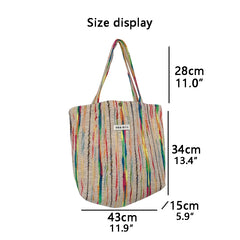 Rainbow Stripes Canvas Tote Bag Large Capacity Shopping Handbag