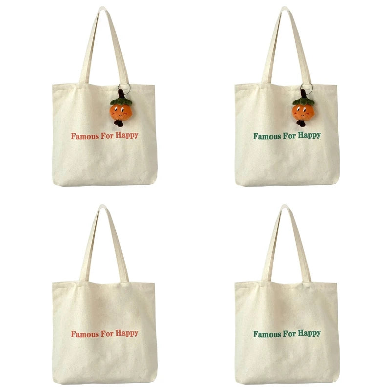 Women's Canvas Tote Bag Solid Shoulder Zipper Reusable Shopping