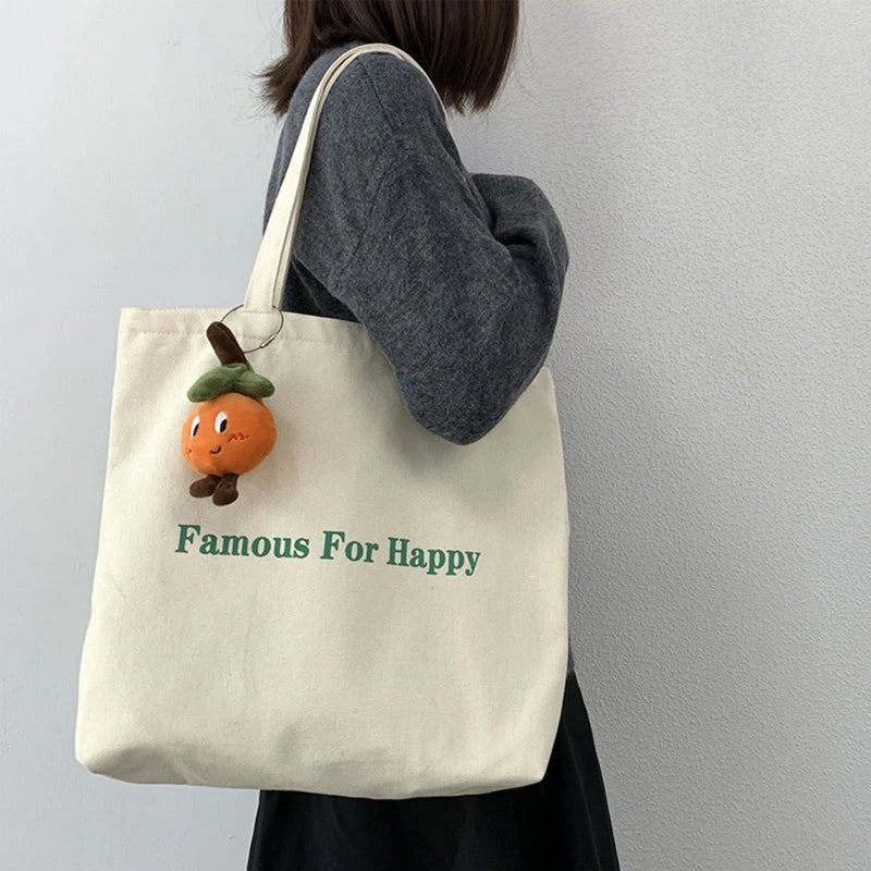 Women's Canvas Tote Bag Solid Shoulder Zipper Reusable Shopping