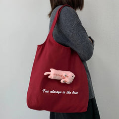Canvas Tote Bag with Inside Pocket, Letter Design