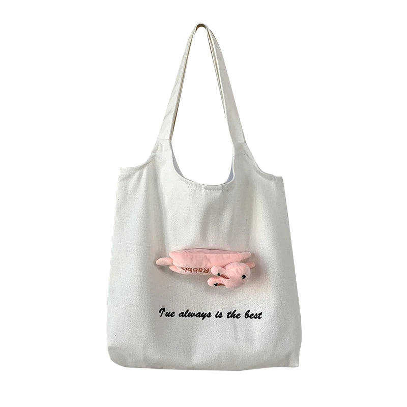 Canvas Tote Bag with Inside Pocket, Letter Design