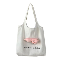 Canvas Tote Bag with Inside Pocket, Letter Design