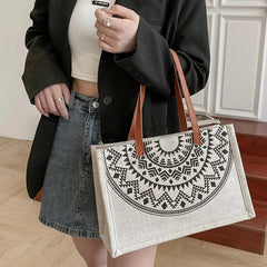 National Style Canvas Tote Bag Women's Shoulder Handbag