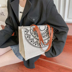 National Style Canvas Tote Bag Women's Shoulder Handbag