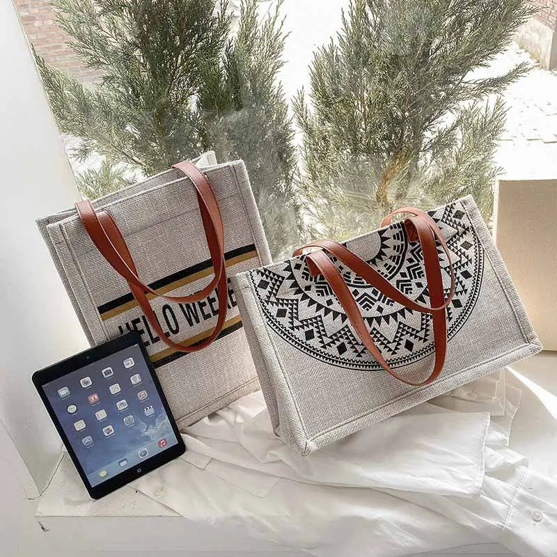 National Style Canvas Tote Bag Women's Shoulder Handbag
