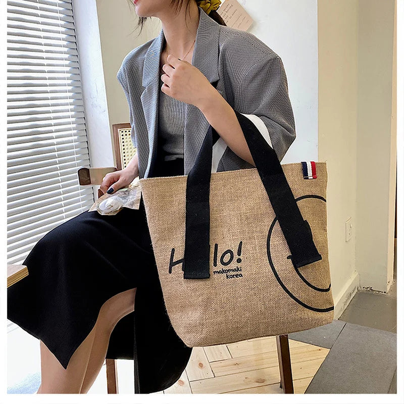 Canvas Tote Bags Handbags for Woman Cotton and Linen Printed Casual Shopping Bag