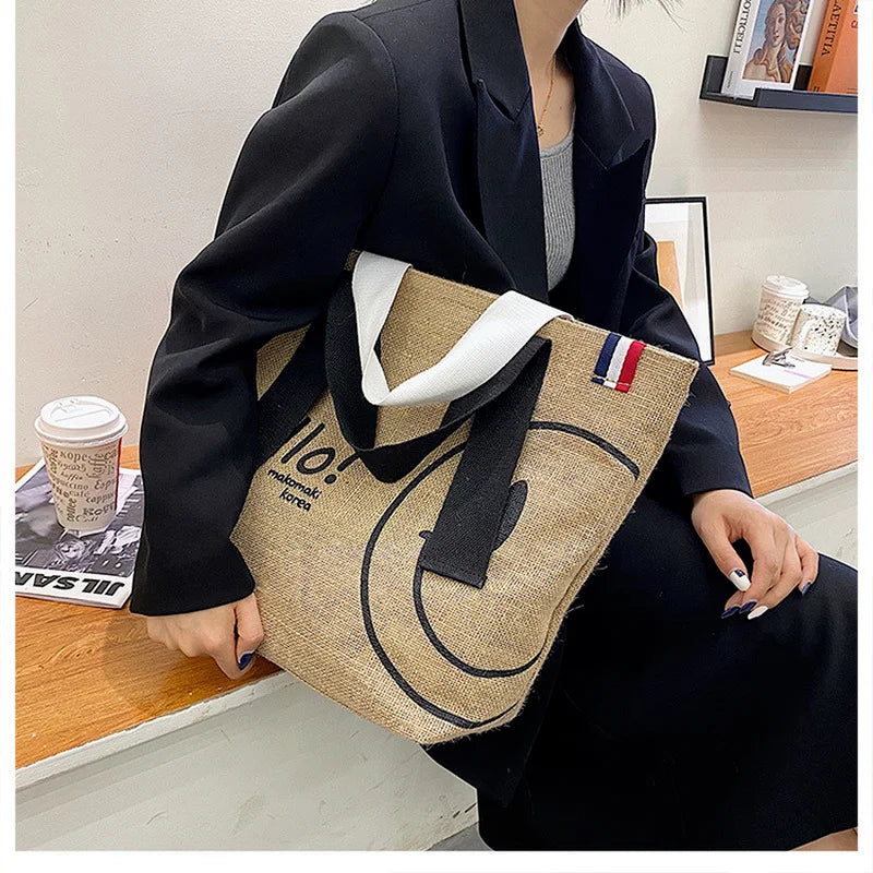Canvas Tote Bags Handbags for Woman Cotton and Linen Printed Casual Shopping Bag