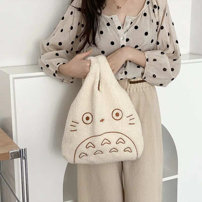 Cartoon Print Corduroy Tote Bag for Women