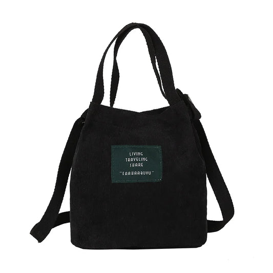 Vintage Corduroy Tote Bag Large Capacity Bucket Handbag
