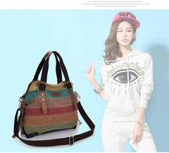 Striped Womens Handbag Rainbow Shoulder Bag Casual Crossbody Bag