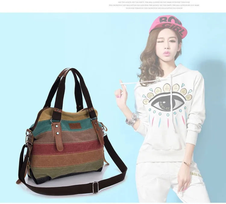 Striped Womens Handbags Rainbow Shoulder Bag Casual Crossbody Bag