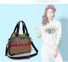 Striped Womens Handbags Rainbow Shoulder Bag Casual Crossbody Bag