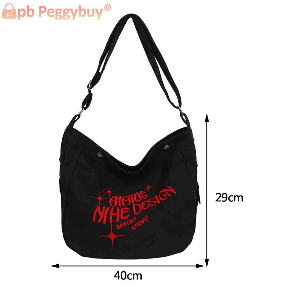 Canvas Underarm Bag Large Capacity Embroidered Letters Crossbody Bags