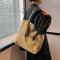 Vintage Canvas Underarm Bag Women Reusable Shopping Snap Closure