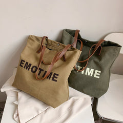 Vintage Canvas Underarm Bag Women Reusable Shopping Snap Closure