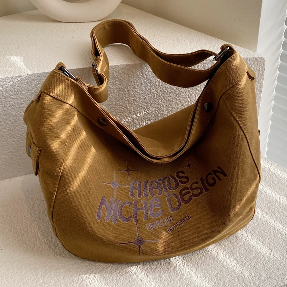 Canvas Underarm Bags Large Capacity Women Top-handle Bags Letter Printed
