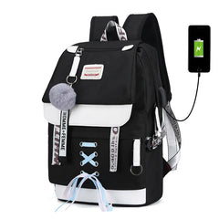 Canvas USB School Bags Girls Teenagers Women Bookbags Large Capacity
