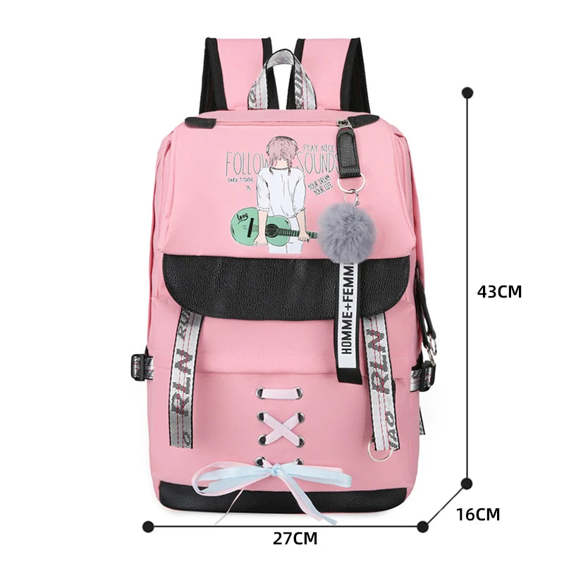 Canvas USB School Bags Girls Teenagers Women Bookbags Large Capacity