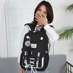 Canvas USB School Bags for Girls Teenagers Backpack Women