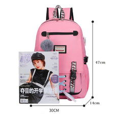 Canvas USB School Bags for Girls Teenagers Backpack Women