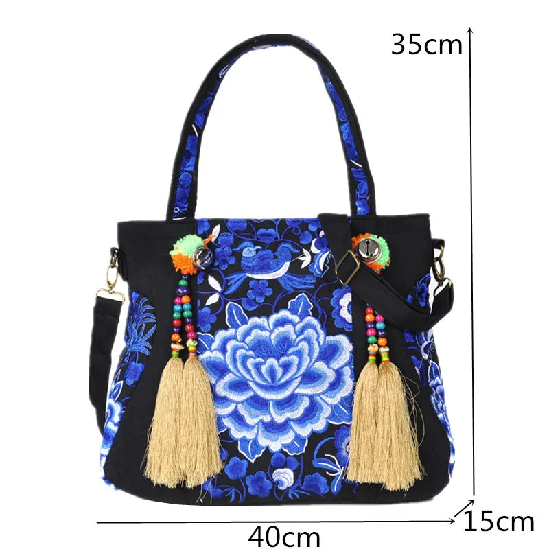 Vintage Embroidery Handbag Women Ethnic Embroidered Shoulder Tote Messenger Bag