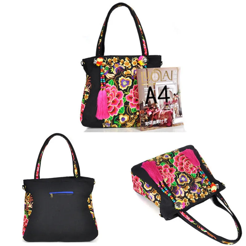 Vintage Embroidery Handbag Women Ethnic Embroidered Shoulder Tote Messenger Bag