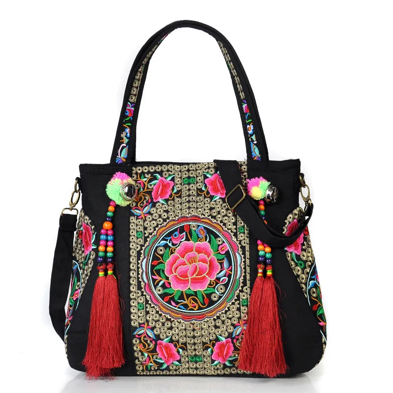 Vintage Embroidery Handbag Women Ethnic Embroidered Shoulder Tote Messenger Bag