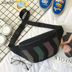 Reflective Canvas Waist Bag for Couple Outdoor Sports