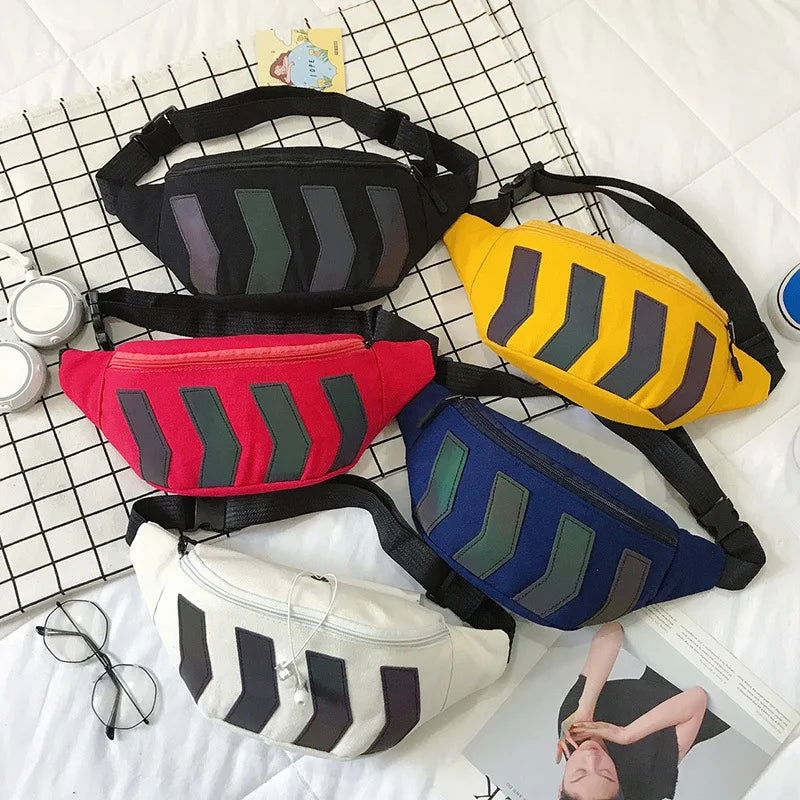 Reflective Canvas Waist Bag for Couple Outdoor Sports