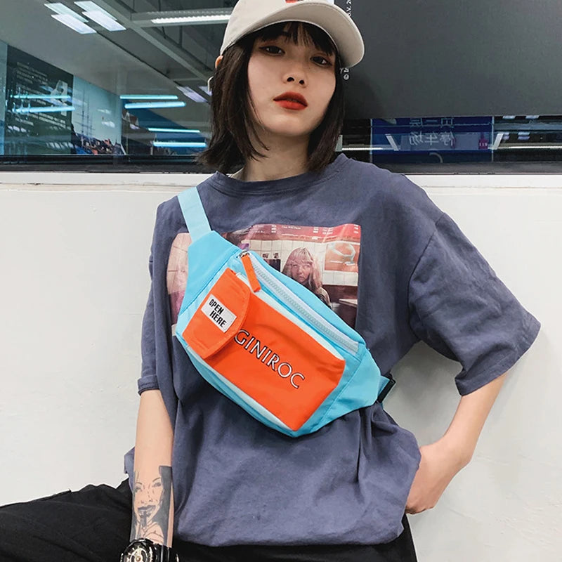 Unisex Canvas Waist Bag Panelled Fanny Pack Tactical Chest Bag