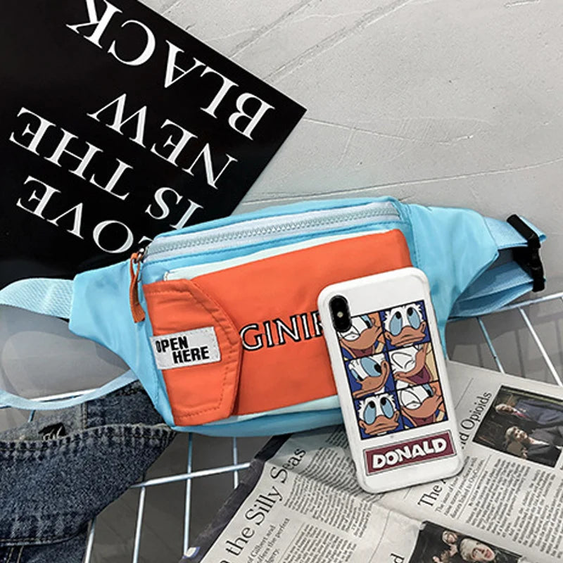 Unisex Canvas Waist Bag Panelled Fanny Pack Tactical Chest Bag