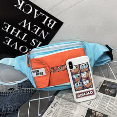 Unisex Canvas Waist Bag Panelled Fanny Pack Tactical Chest Bag