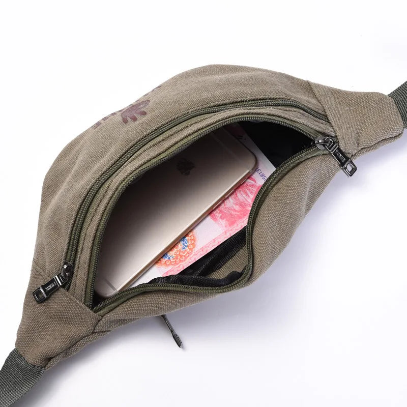 Canvas Waist Bag Crossbody Purse Functional Fanny Pack