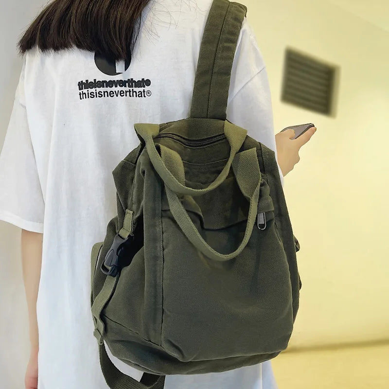 Canvas Women Backpack Fabric Laptop Rucksack Travel School Female College Bag