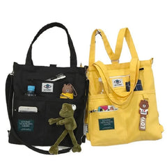 Canvas Women Handbag Shoulder Bags Large Capacity with Frog Pendant