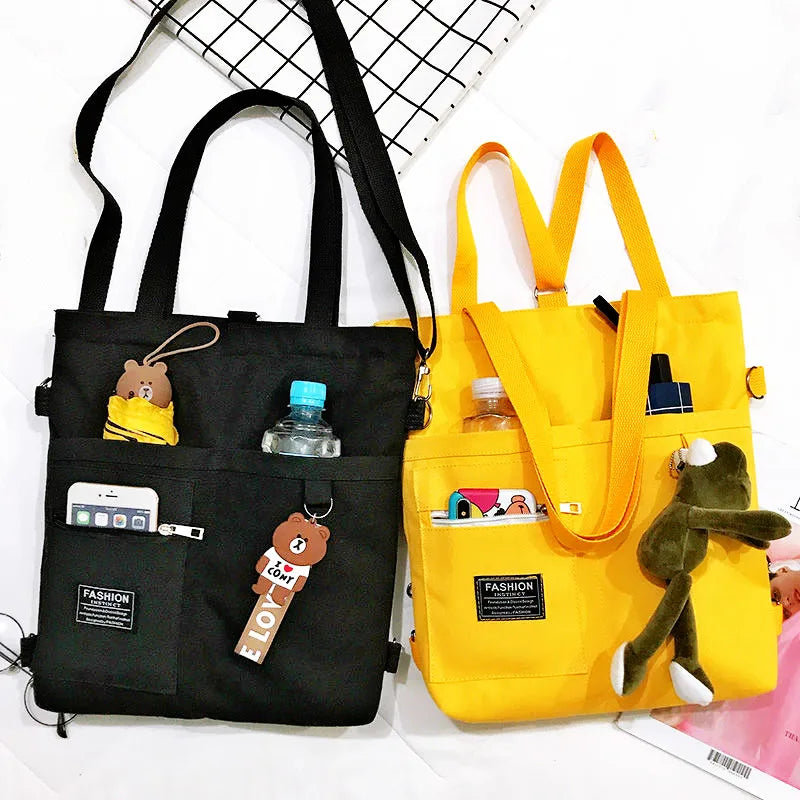 Canvas Women Handbag Shoulder Bags Large Capacity with Frog Pendant