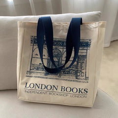 Canvas Women Handbags Shoulder Bag London Books Print Handbag