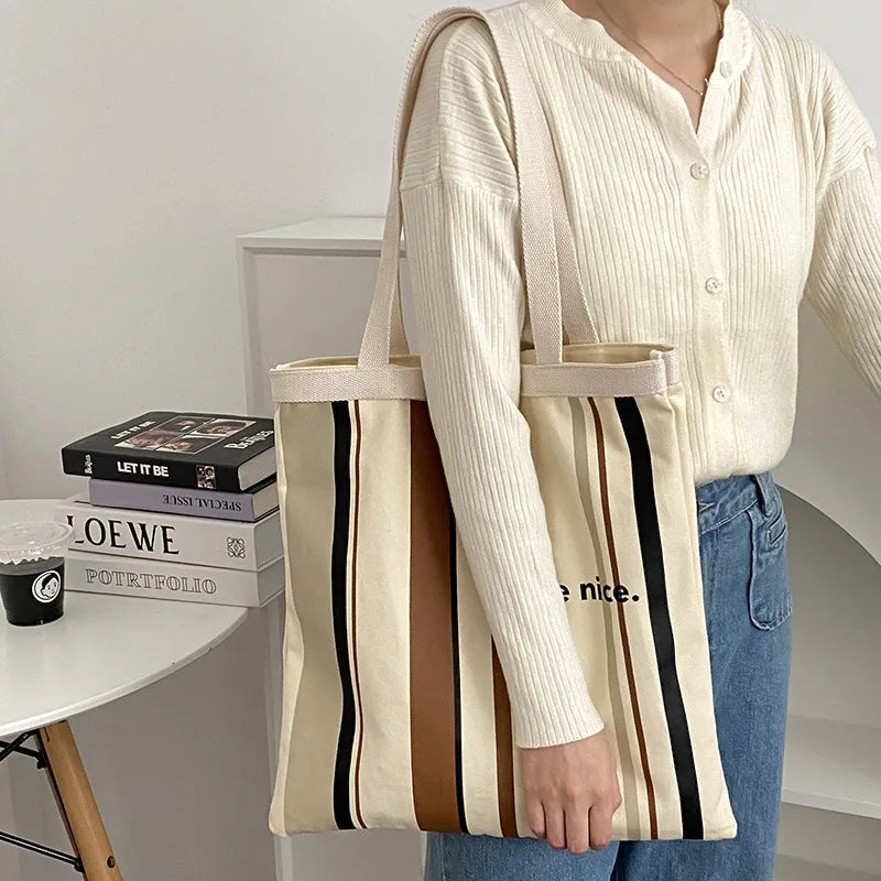Canvas Women Shoulder Bag Female Student Tote Shopper Bag Large Vintage Bookbag