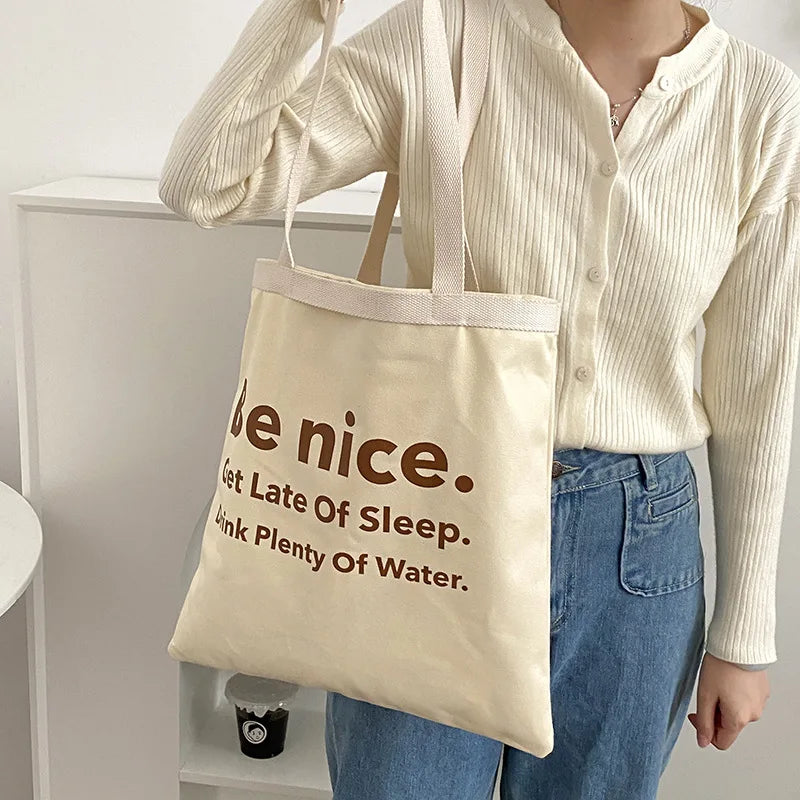 Canvas Women Shoulder Bag Female Student Tote Shopper Bag Large Vintage Bookbag