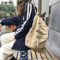 Canvas Women Solid Large Capacity School Bags Retro Casual Travel Teens Book Bac
