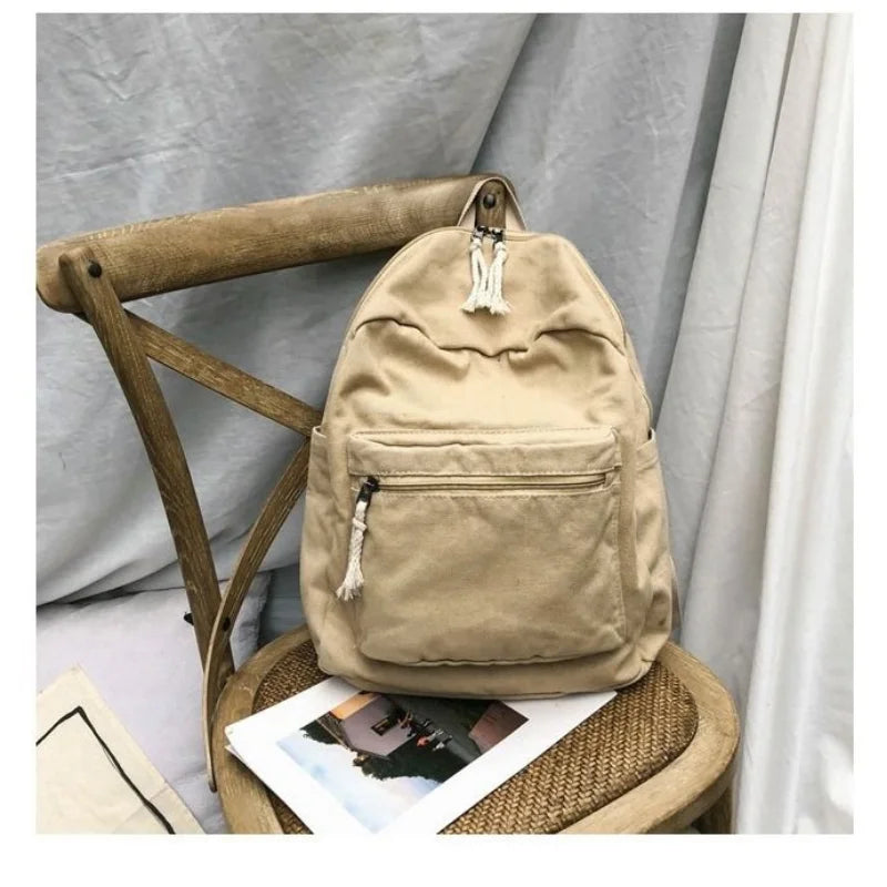 Canvas Women Solid Large Capacity School Bags Retro Casual Travel Teens Book Bac