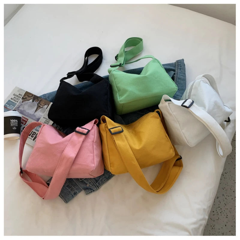 Canvas Women's Bag Casual Solid Ladies Crossbody Bags Soft Shoulder Shopper Tote