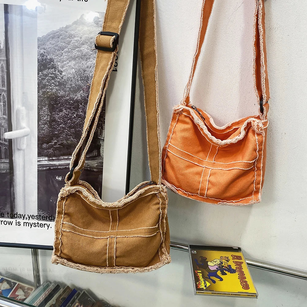 Canvas Cross Stitching Hobo Bag Women's Shoulder Messenger Handbag Purse